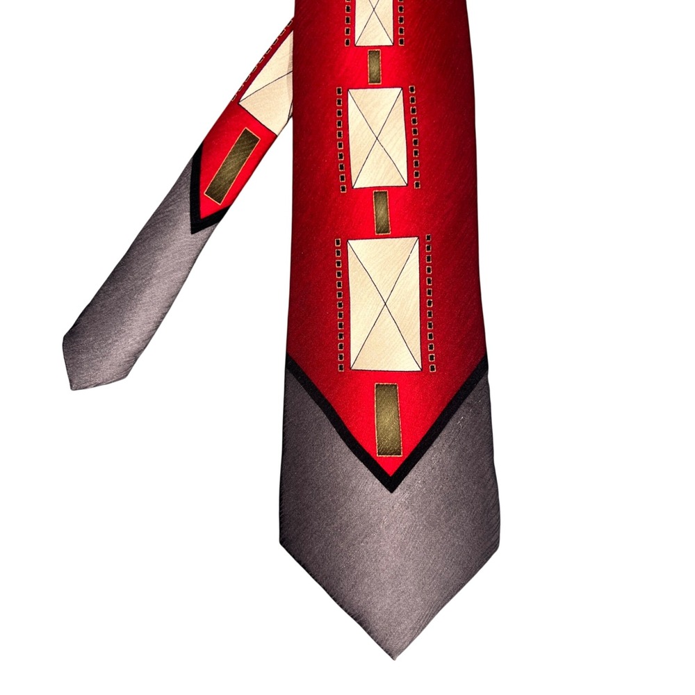 Nino Mori Red Geometric Silk Necktie Professional Mens One Size